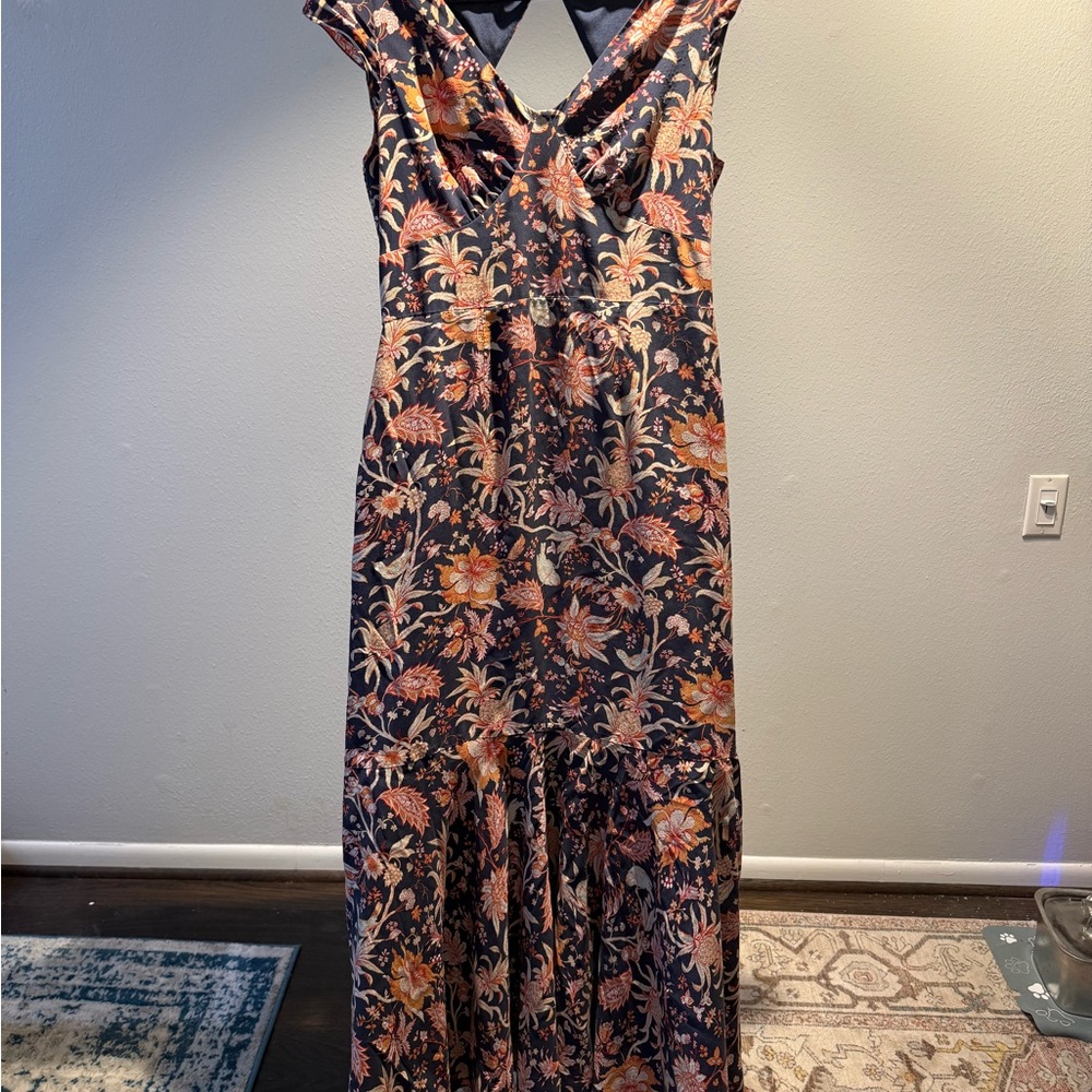 Leifsdottir Navy and Orange Floral Maxi Dress